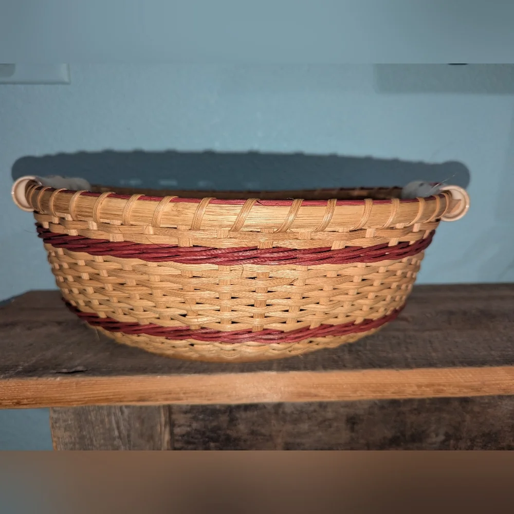 Handcrafted Oval‎ Woven Basket with Ceramic Floral Accent Handles